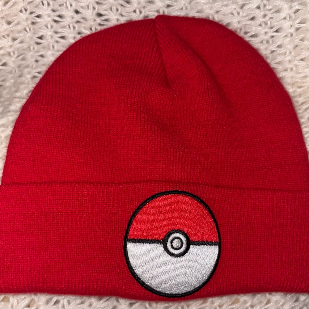 Pokemon Red Beanie with Poké Ball Design unisex adult
